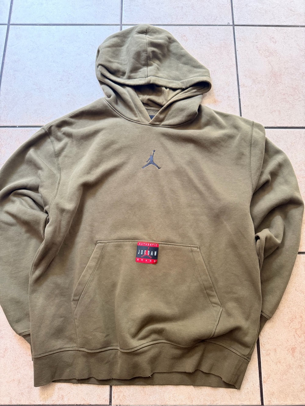RARE Jordan Olive Hoodie with Black Jumpman & Red Patch